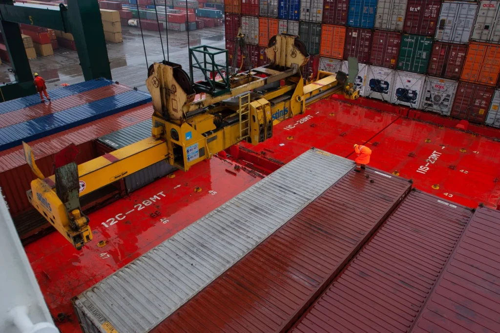 Containers being handled at an international port